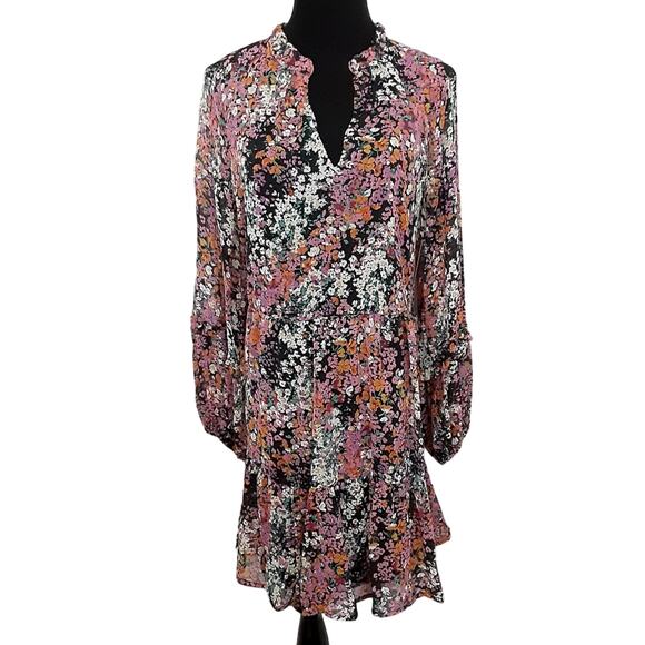 Vince Camuto Floral Tiered Babydoll Dress Fall Colors Mini Dress M Boho NWT - Picture 3 of 16